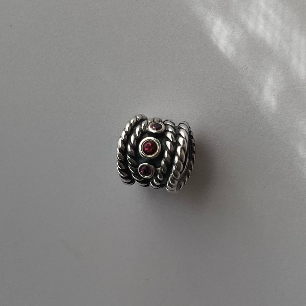 Elegant 925 Sterling Silver and Deep Pink Beaded Pandora Charm